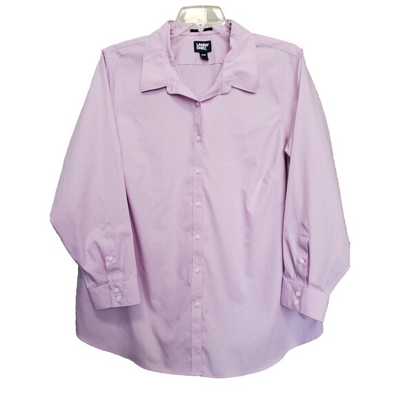 Lands' End No Iron 100% Cotton Purple Pinstriped Button-Up Shirt Size 22W - Picture 1 of 6